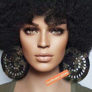 Jumbo Large Crochet Statement Earrings Camouflage Camo